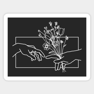 Michelangelo Minimalist Hand Giving Flowers Funny Valentine’s Day Sticker